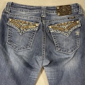 JEANS Miss Me Women 30 Boot Embellished Raw Hem Western Cowgirl Denim JP5489B2